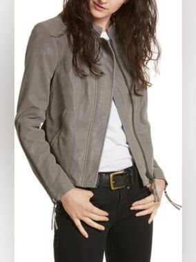 Free People Gray Faux Leather Moto Jacket Sz 12 Contemporary